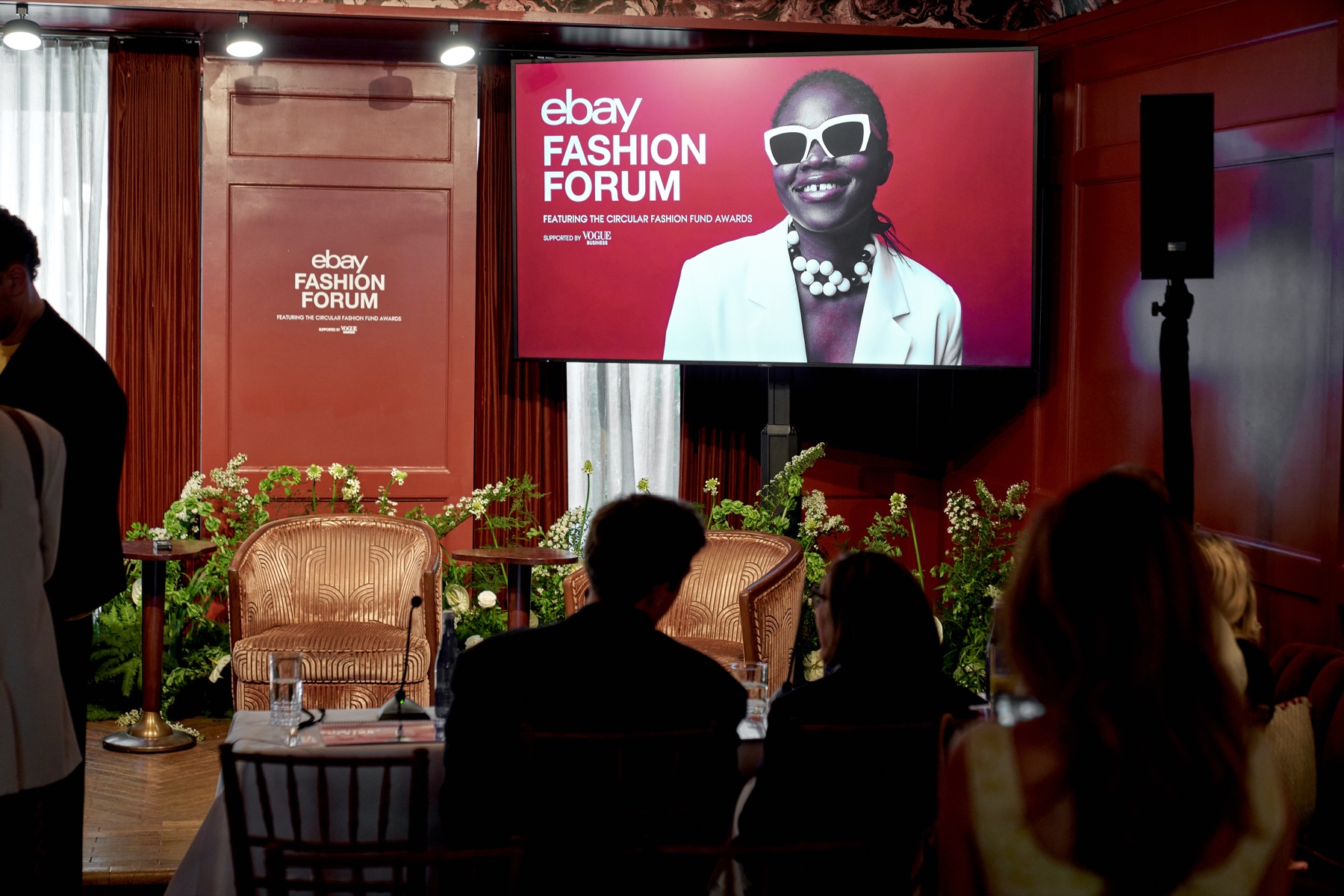 The eBay Fashion Forum stage in New York, where the eight finalists pitched for the Circular Fashion Fund Awards
